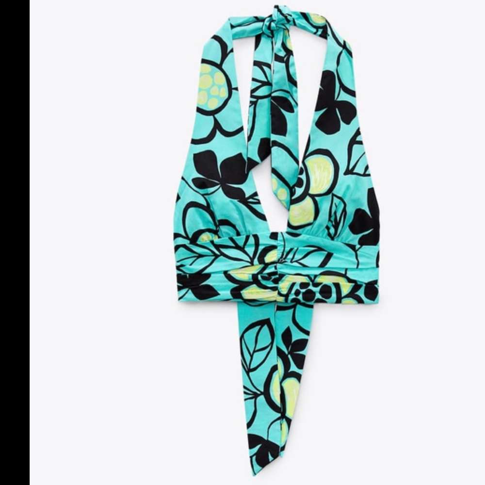 Zara neon blue printed halter top - Picture 9 of 14